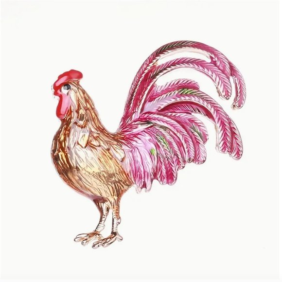 Big Tail Rooster Brooch Pin / Necklace Pendant - Picture 5 of 6